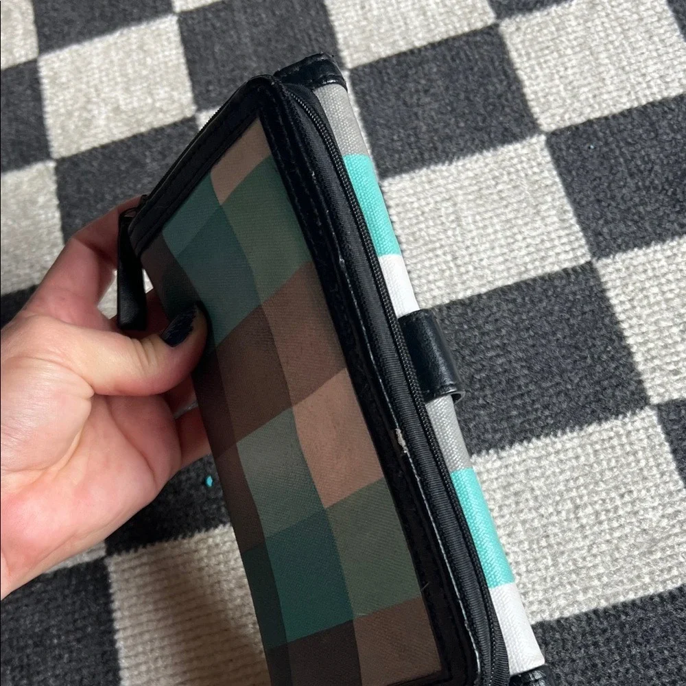 Plaid Wallet Clutch Organizer Zip Around Checkbook Holder Black Teal‎ Gray